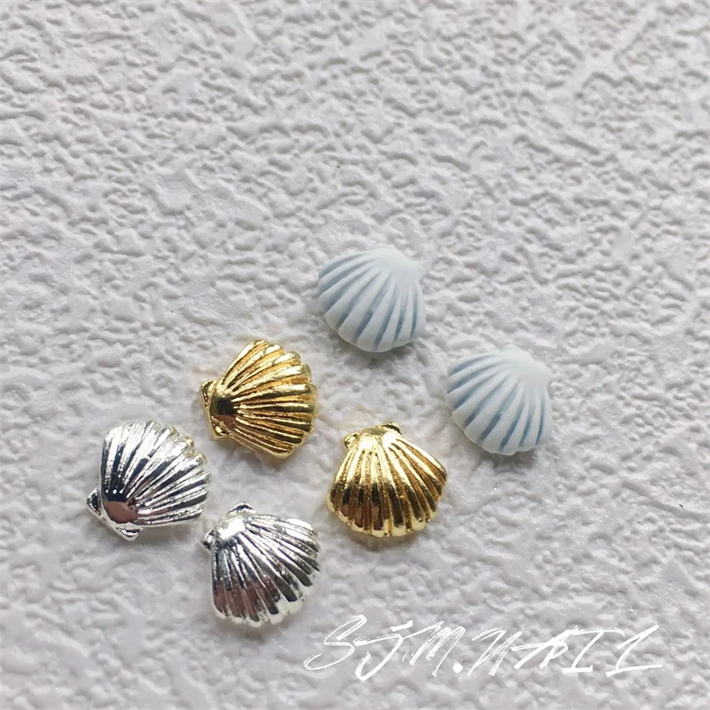 10 قطع الصيف البحر شل مسمار الفن سحر اللؤلؤ سبائك الاكسسوارات اليابانية الشاطئ سلسلة رائعة حجر الراين مانيكير أجزاء الأظافر