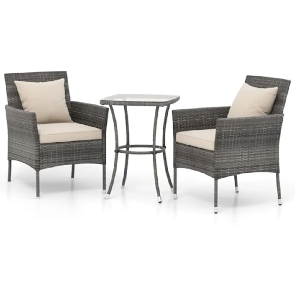 

3 Piece Furniture Wicker Rattan Outdoor Patio Set, Grey