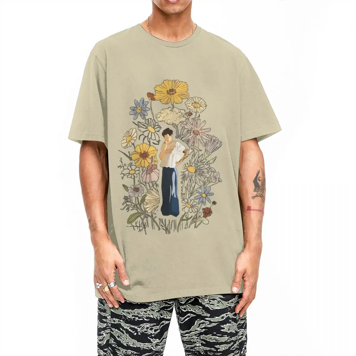 Harrys Styled Fruit Man With Flowers T-Shirt Beach Streetwear T Shirts Cotton Popular Tee Shirt For Men Short Sleeve Design Tops