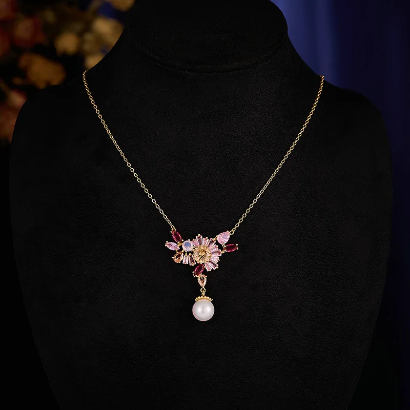 Романтические серьги-колье с розовым цветком вишни, женские легкие роскошные и универсальные украшения-цепочки на ключицу