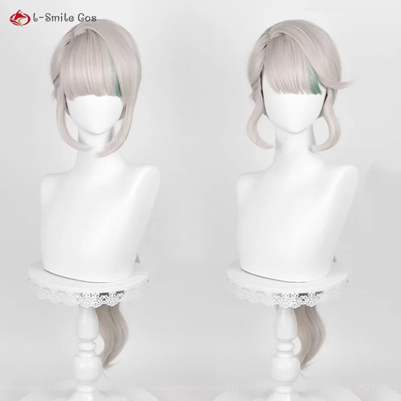 Game Cosplay Fontaine Lynette Cosplay Wig 82cm Gray Gold Highlights Green Heat Resistant Synthetic Wigs Wig Cap