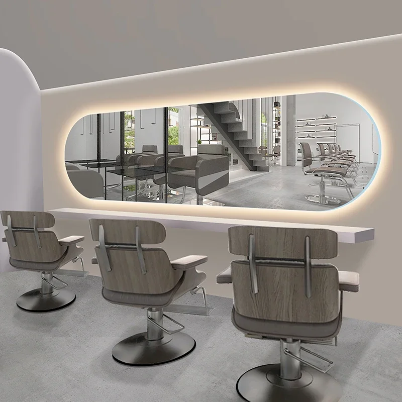 Simple Modern Style High-End Barbershop Large Mirror Hair Salon Wall-Mounted Light Luxury Barber Mirror Hang Horizontally Mirror