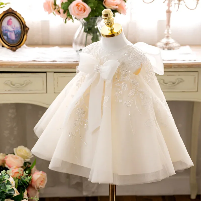 Baby 1st Birthday Wedding Party Dress Girl Princess Dress Kids Lace Bow Dresses For Girls Baptism Dress Teen Boutique Ball Gown