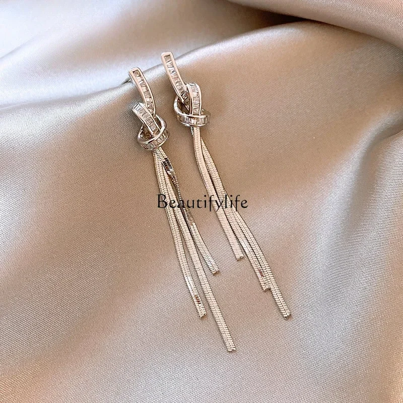 Long Fringe Earrings Women's Light Luxury High Sense Sterling Silver Eardrops 2024 New Popular Ear Rings