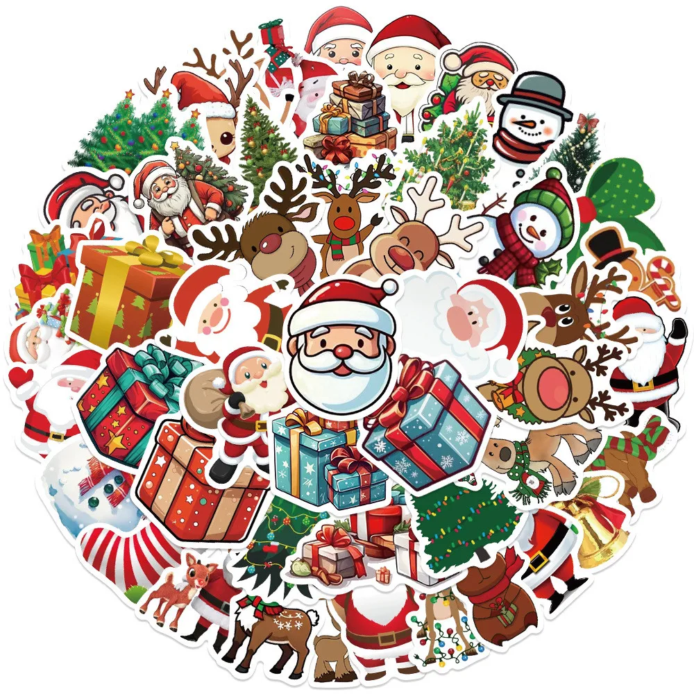 50PCS Frohe Weihnachten Geschenke Dekorationen Graffiti Aufkleber für Fahrrad Hand Konto Federmäppchen Aufkleber Anime Worlds Store