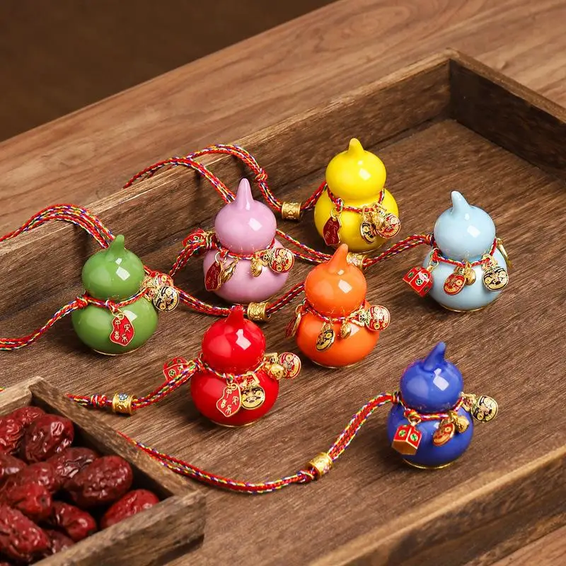 Mini Colorful Ceramic Gourd Ornament, Hulu Home Decor For Good Fortune, Wealth Luck And House Blessing, Auspicious Crafts Gift