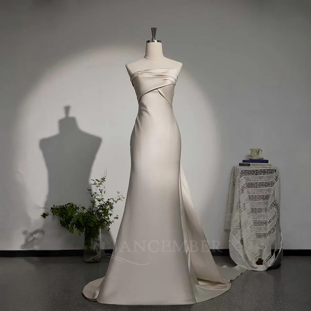 Satin Strapless Puffy A-line 2026 New Design Bohemian Wedding Dress Court Train Bridal Gowns Customized vestidos de novia boda