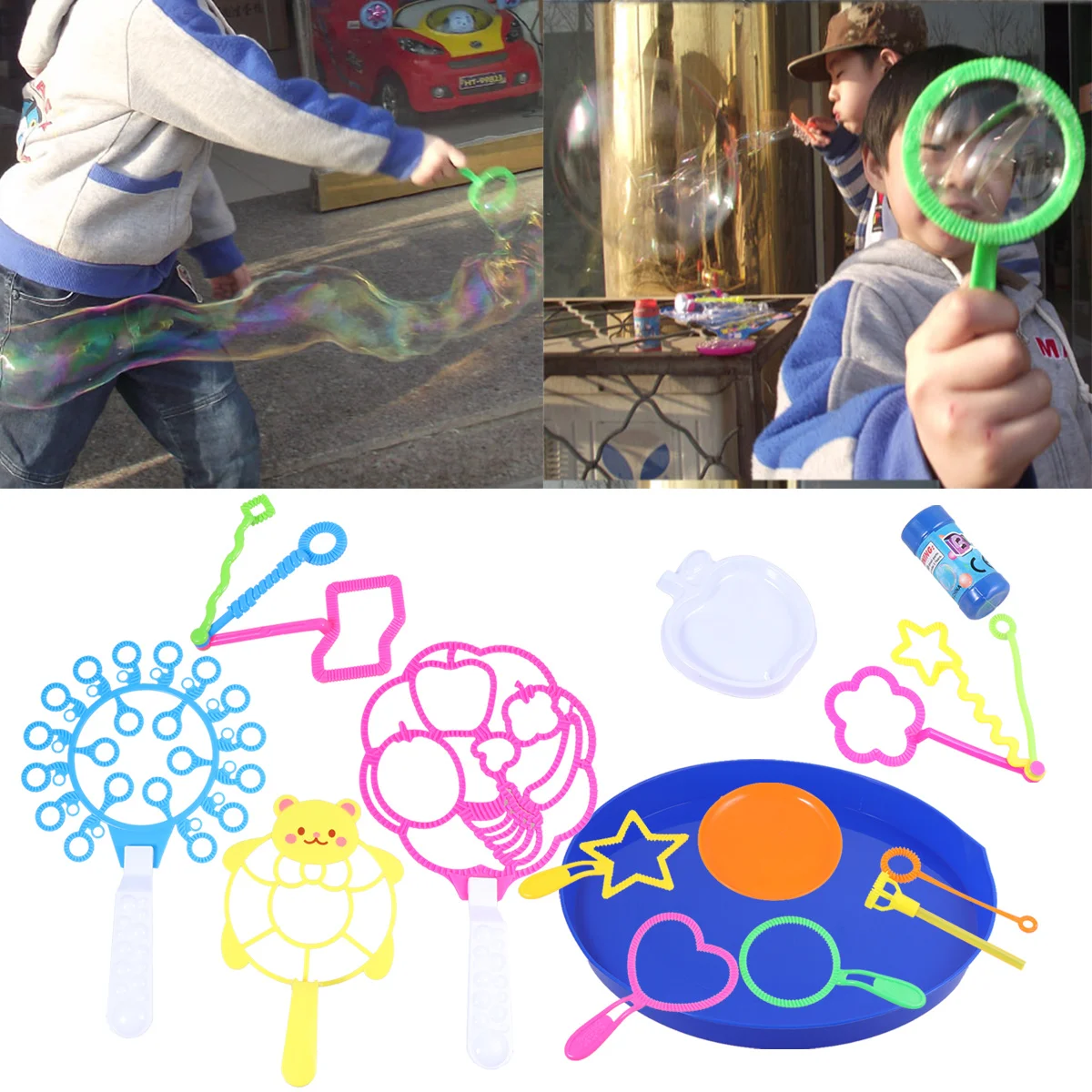어린이를 위한 18개 버블 블로잉 도구 세트 다양한 모양 디자인 고품질 소재 안전하고 무독성 여름 놀이에 완벽