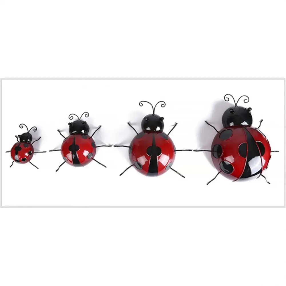 10/16/20cm 3D Metal Ladybugs Garden Wall Decor Cute Wall Sculptures Statues Wall Art Outdoor Backyard Patio Lawn Fence Decor