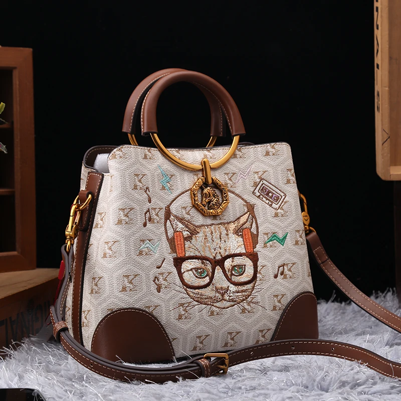 

Vintage and Luxury Designer Bags with Delicate Cat Embroidery Letter Printing 2025 Newly Trendy and Unique Shoulder Bucket Bag