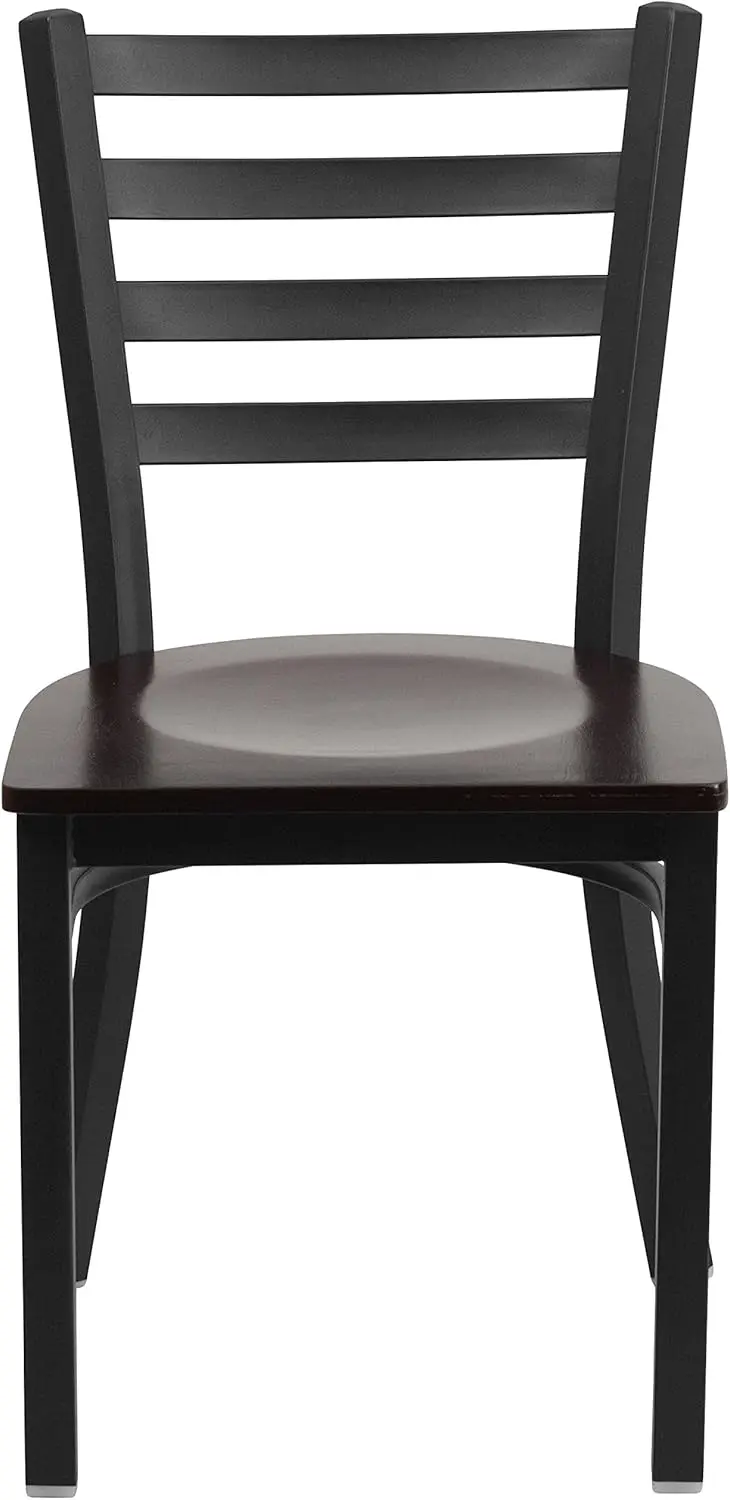 Zwarte Ladderrug Metalen Restaurantstoel-Notenhouten Zitting