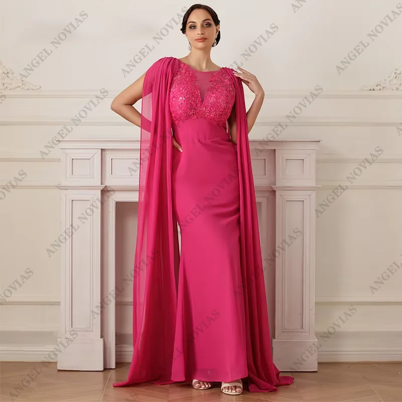 Long Mermaid Chiffon mãe do vestido da noiva, Robe rosa quente, Vestido de casamento, Vestido de casamento, 85347