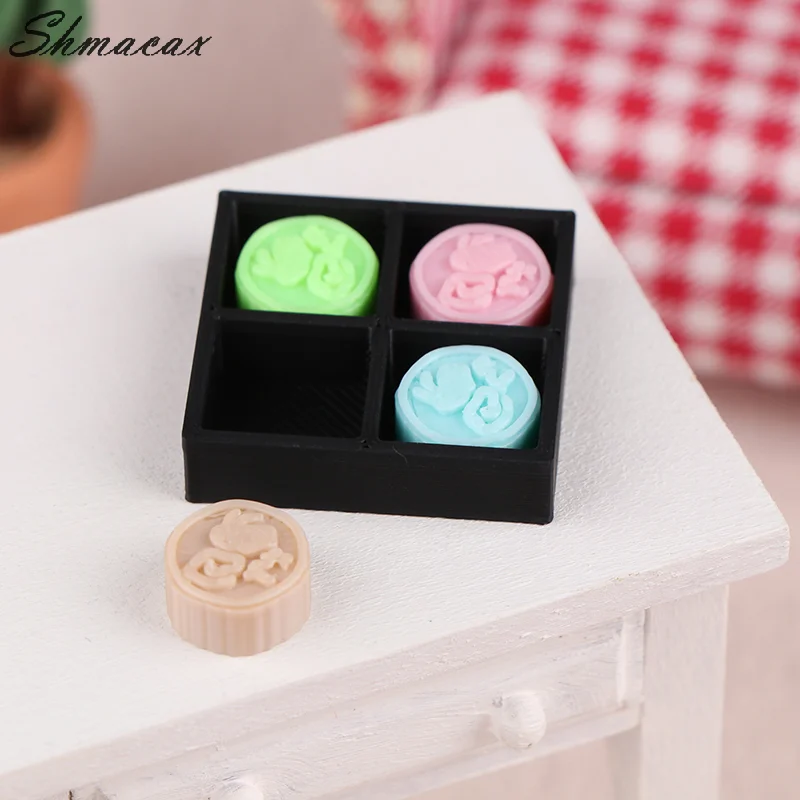 1:12 Dollhouse Desserts Simulation Mid-Autumn Moon Cake Kit With Box Doll Mini Kitchen Food Decoration Pretend Play Toys