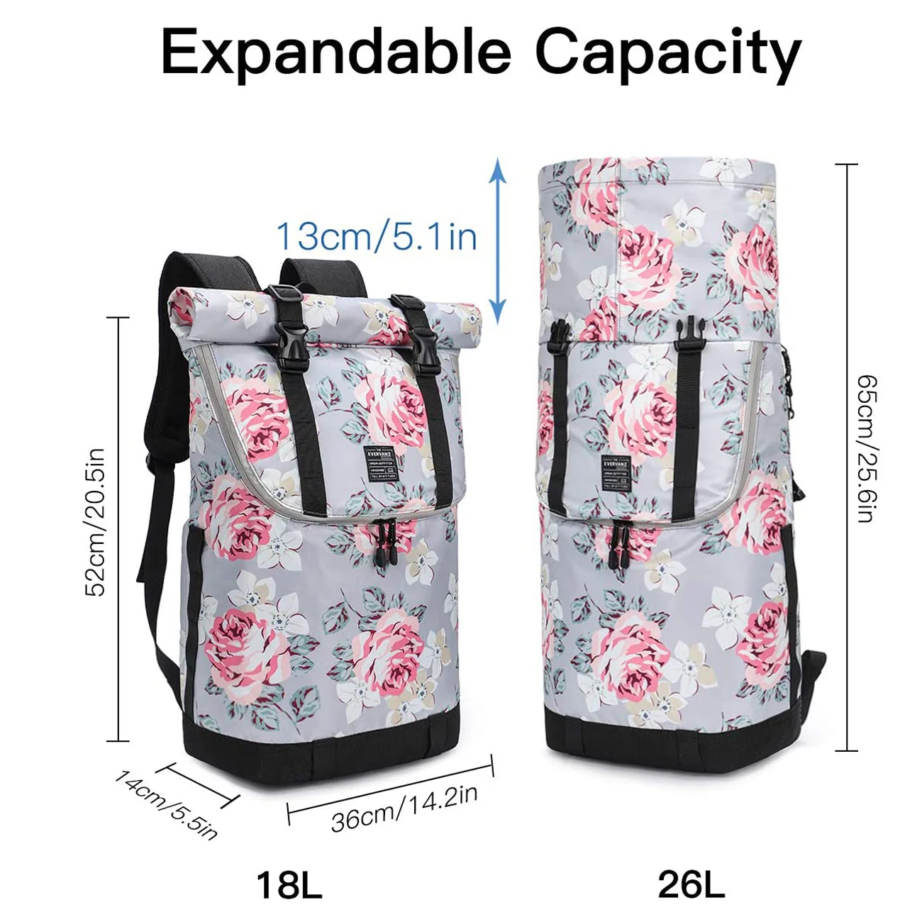 EverVanz Women's School Backpack Rolltop Rucksack Girls Large Waterproof 15.6 Inch Laptop Backpack for University Work Travel