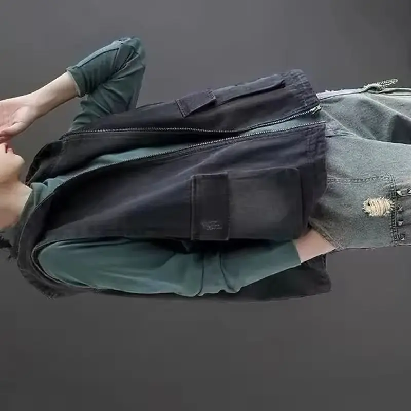 

Весна-Осень New2026 Джинсовый Жилет с Капюшоном Пальто Женская Корейская Ковбойская Куртка Без Рукавов Женский Ретро Свободный Жилет Джокер Женский Топ