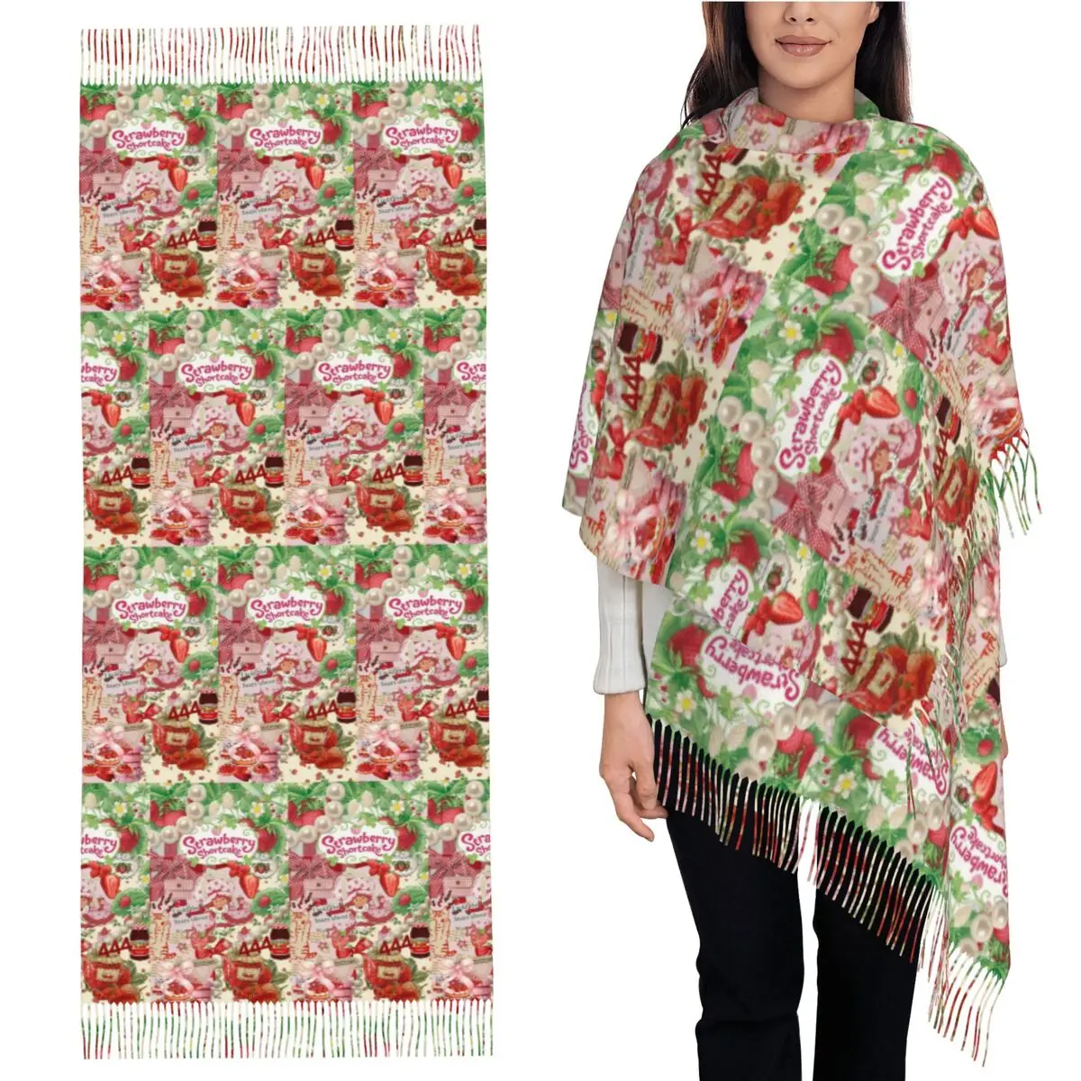 

Like Strawberry ShortCake Scarf Tassel Scarves Women Soft Warm Shawls and Wraps Large Fall Winter Shawl Wrap