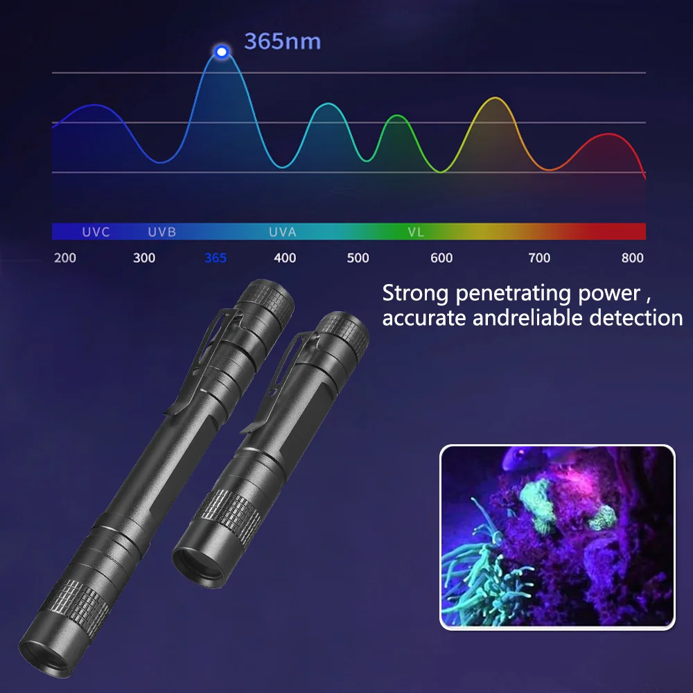 5W Mini 365nm UV Flashlight Ultraviolet Blacklight Portable Pocket Black Mirror Purple Pen Clip Light Carpet Pet Urine Detector