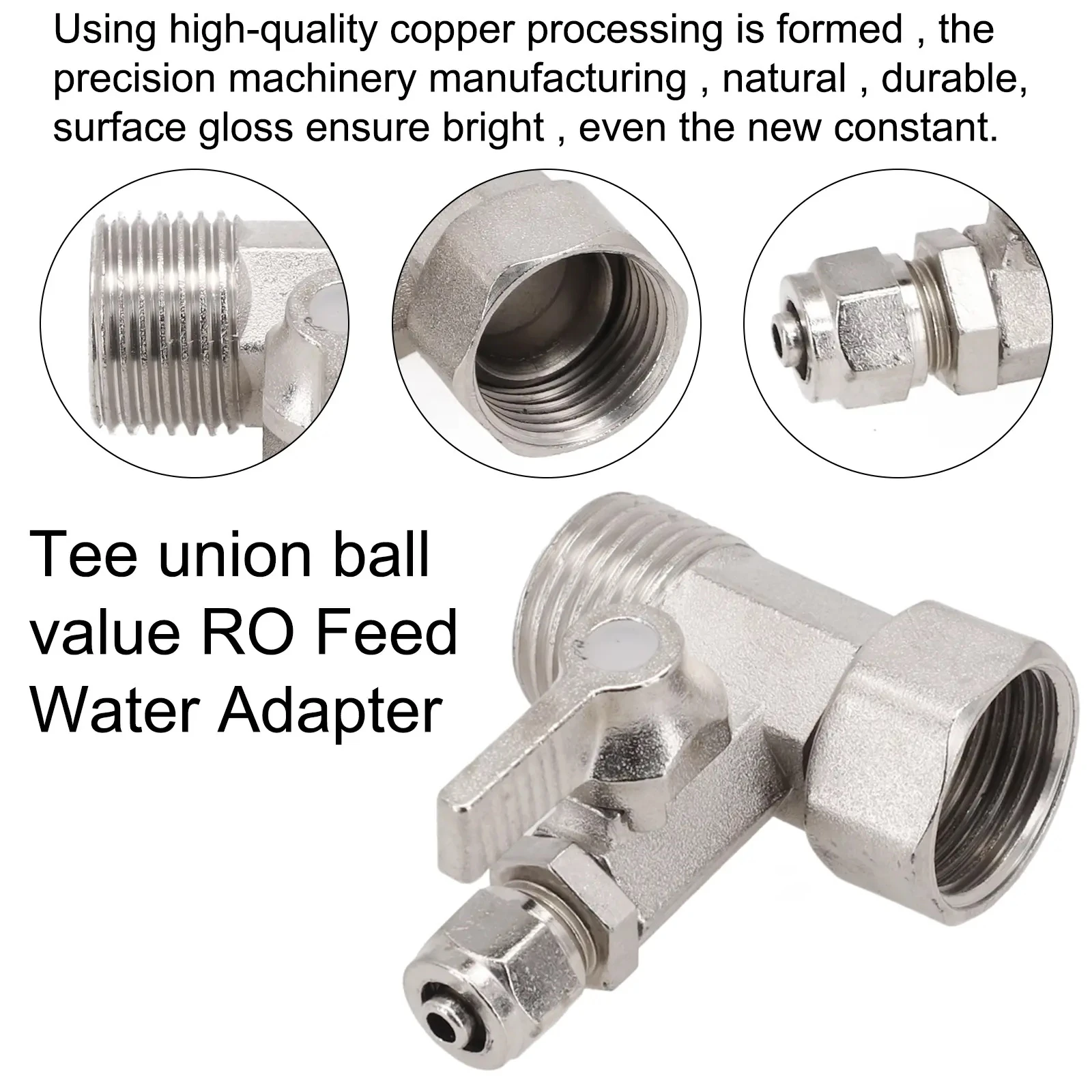 1PC RO Feed Water Adapter 1/2" to 1/4" With Shut-Off Ball Valve Faucet Tap Feed Reverse Osmosis Tee B Cold Hot Water Tube image 6