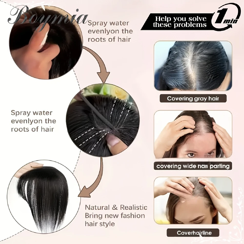 5*9cm Elegant Lady's Top Hair, with Bangs, Real Human Hair Piece, for The Top of The Head, Smooth And Soft Touch, High Quality More Realistic, 20/Pack, 8 Inches-14 Inches