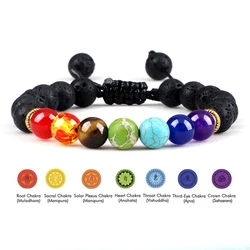 7 Chakra Healing Bracelets Men 8mm Natural Lava Stone Tiger Eye Beads Energy Bracelets Women Yoga Meditation Wrist Jewelry Gifts