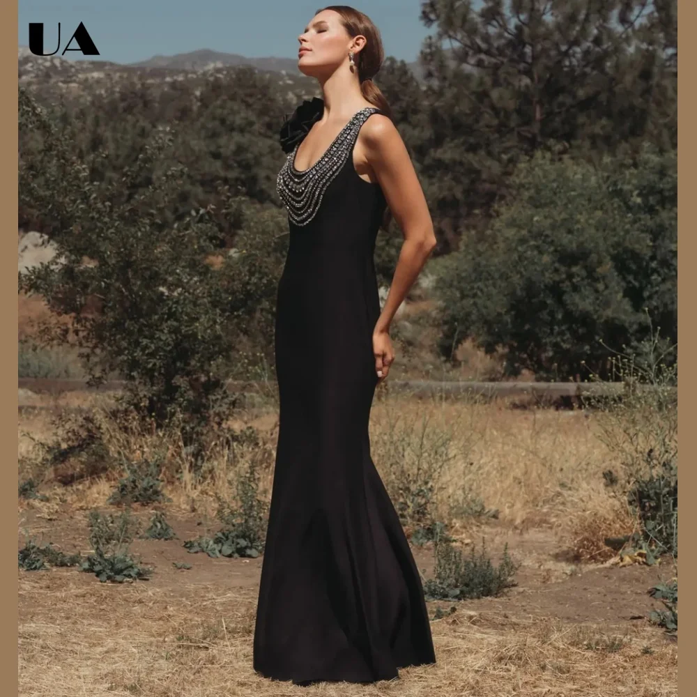 

Vintage Sheath Embellishments Evening Dress for Woman, Exquisite Sleeveless 3D Flower Prom Dress, Elegant U-neck Party Dress