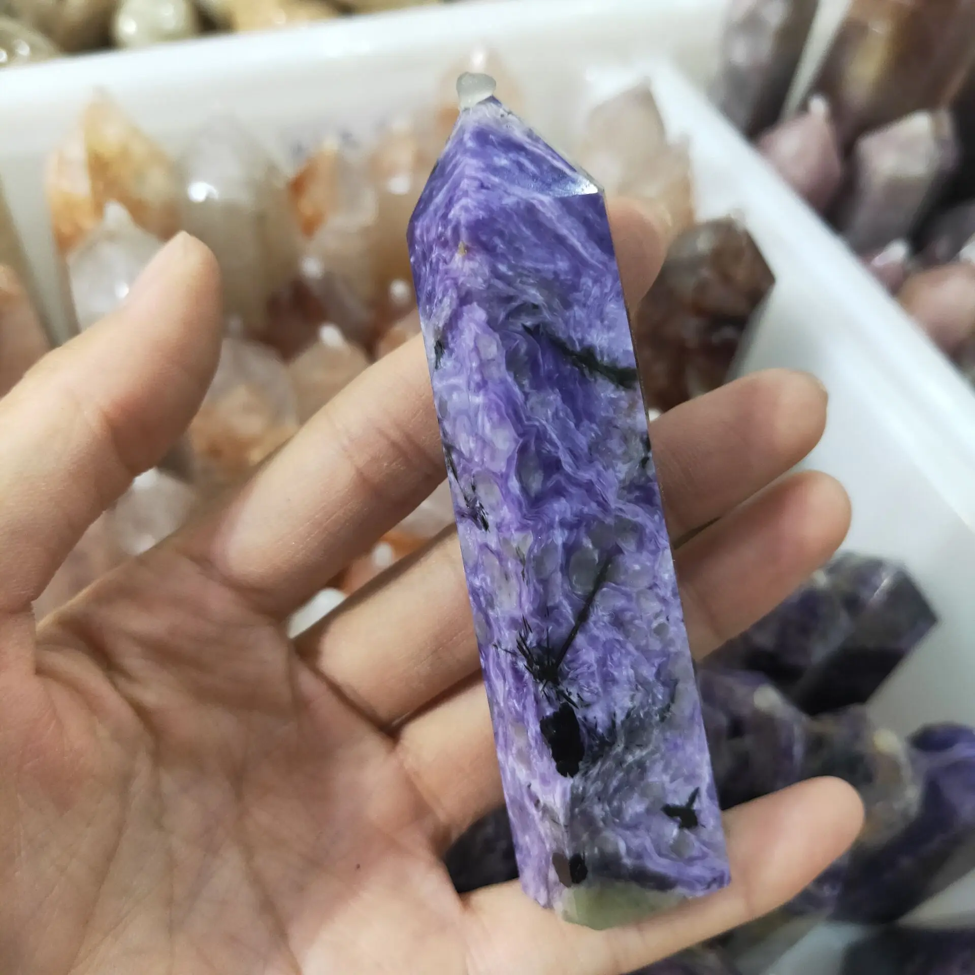 

1pc Natural Hand-carved Purple Dragonshard Point Crystal Wand Point Healing Stones Specimen Original Crystals And Minerals Gifts