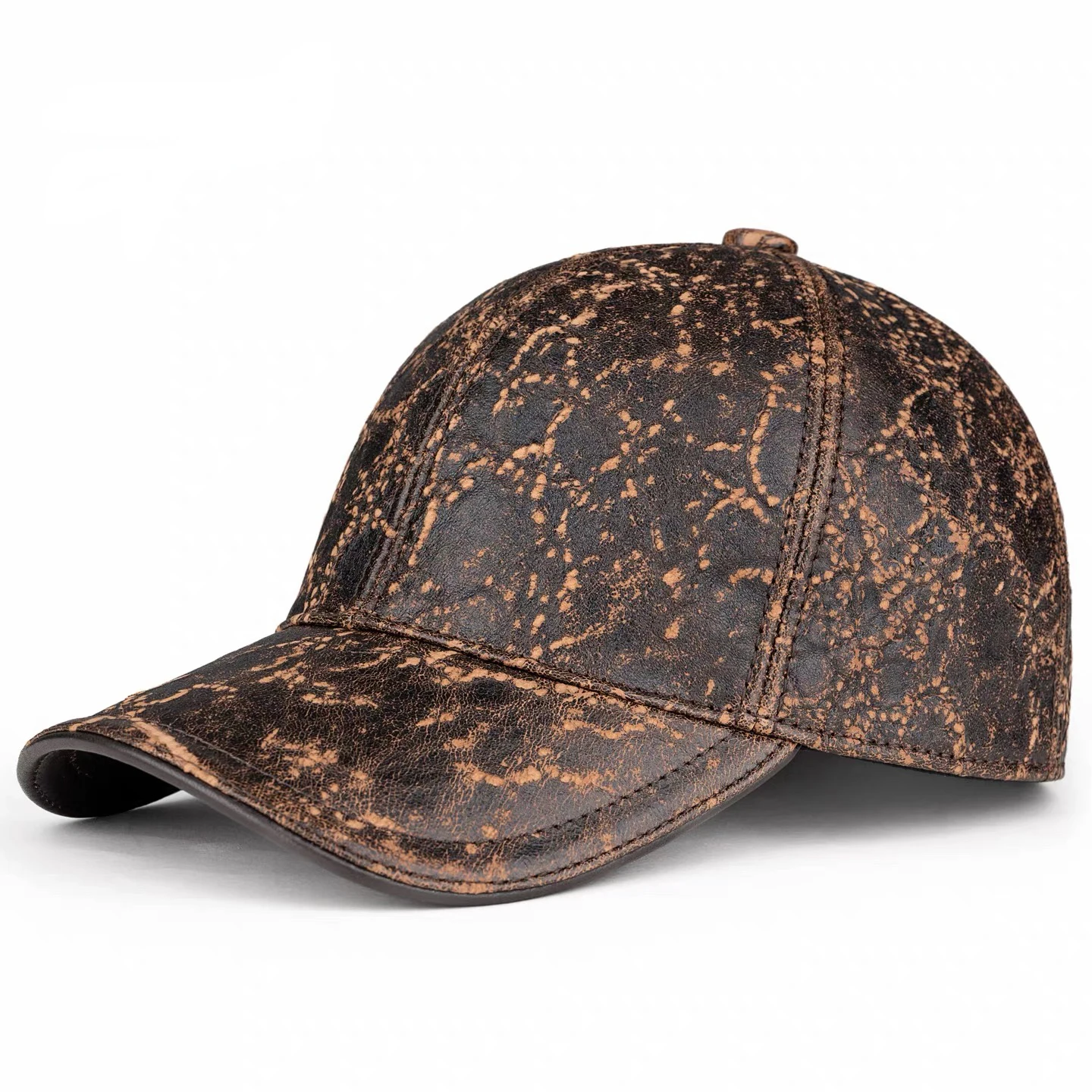 Men's Genuine Leather print Baseball Hat Male Winter Real Sheepskin Casual Wear Baseball Caps Plate Baseball Cap Adjustable
