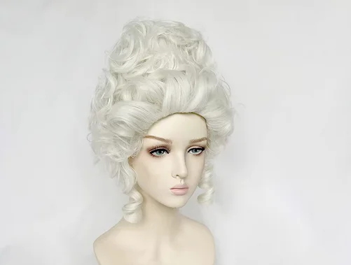 Marie Antoinette parrucche Cosplay principessa parrucca sintetica resistente al calore riccia media + cappuccio parrucca