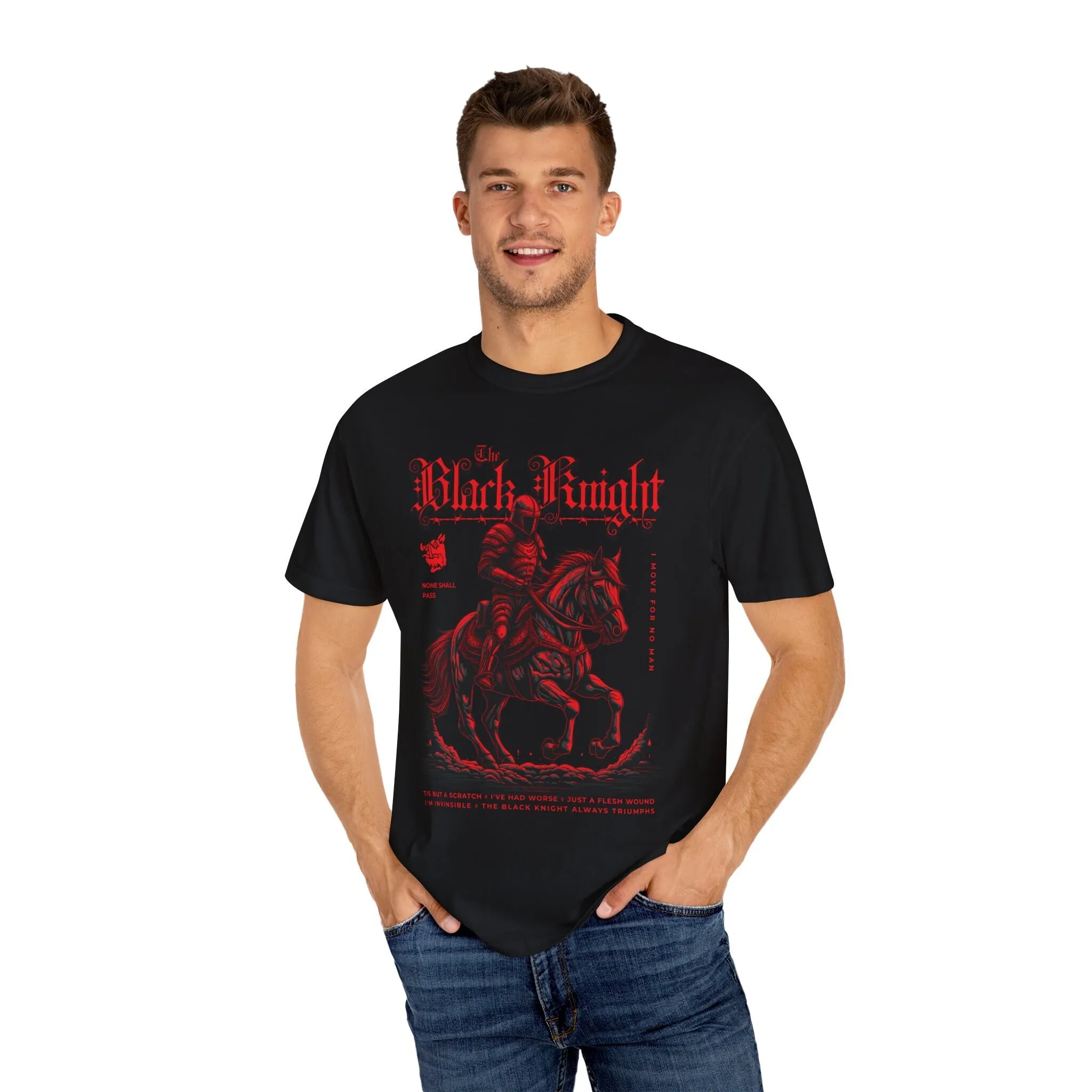 Monty Python And The Holy Grail T Shirt Black Knight Comfort Colors Garment Dyed Just A Flesh Wound Comedy