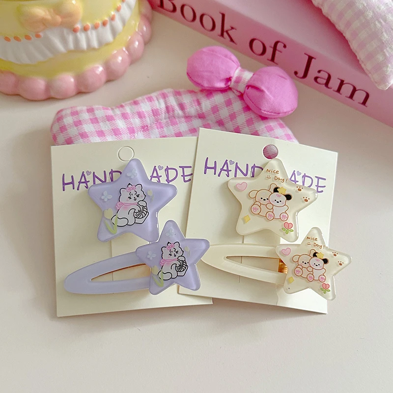 Pentagram Hair Clips Teenage Girl Bangs Broken Hair Duckbill Hairpin Cartoon Animal Pattern Hairpin Sweet Hundred Headwear