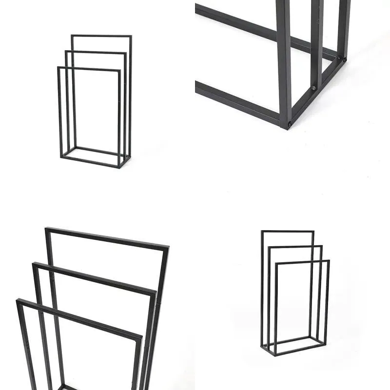 Durable Black Steel Standing Modern Floor to Ceiling Bathroom Towel Rack Storage Fashion Drying Rack