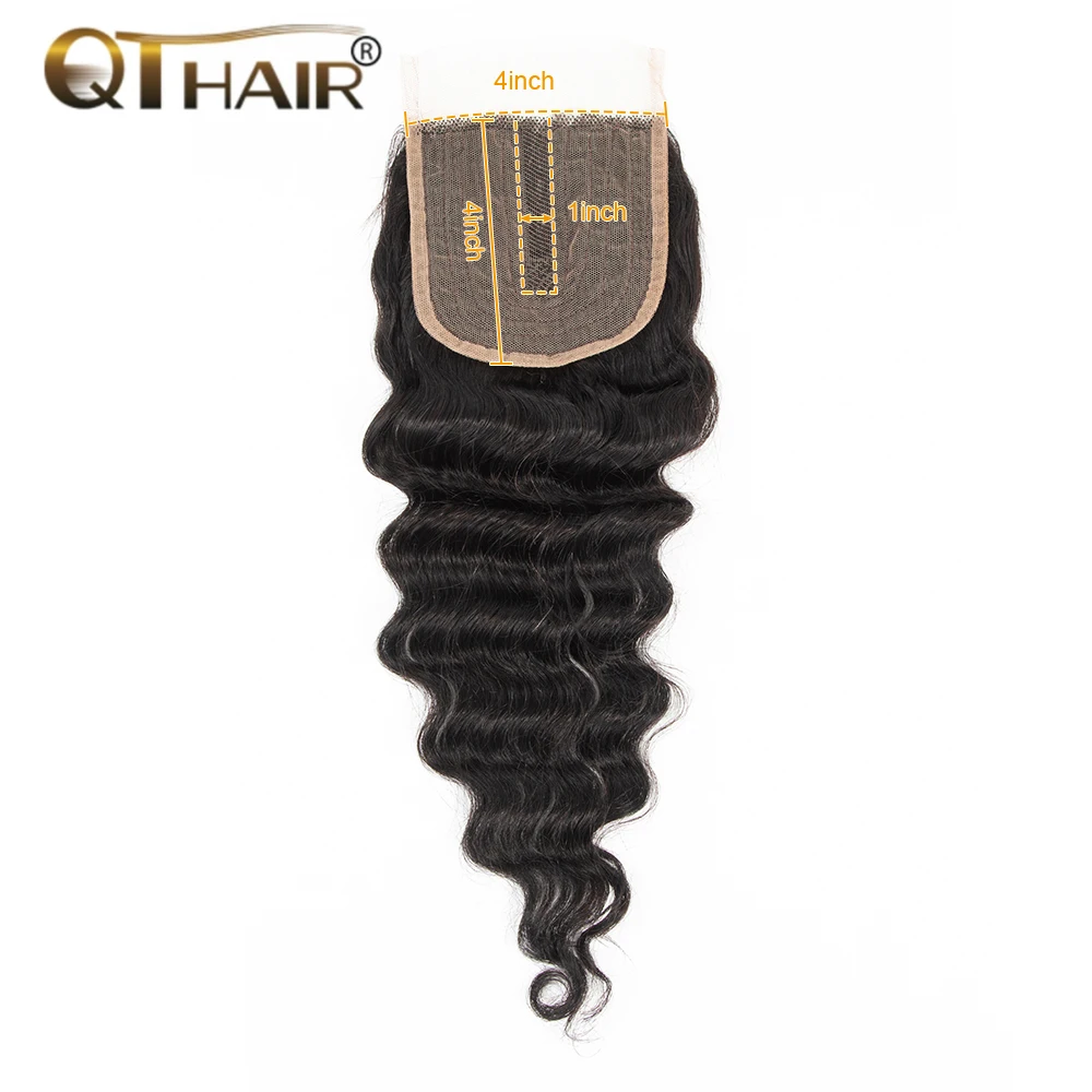 QT Loose Deep Wave Lace Closure 4x1 Transparent Lace Closure T Part Lace Remy Human Hair Middle Part 20inch Closure for Women