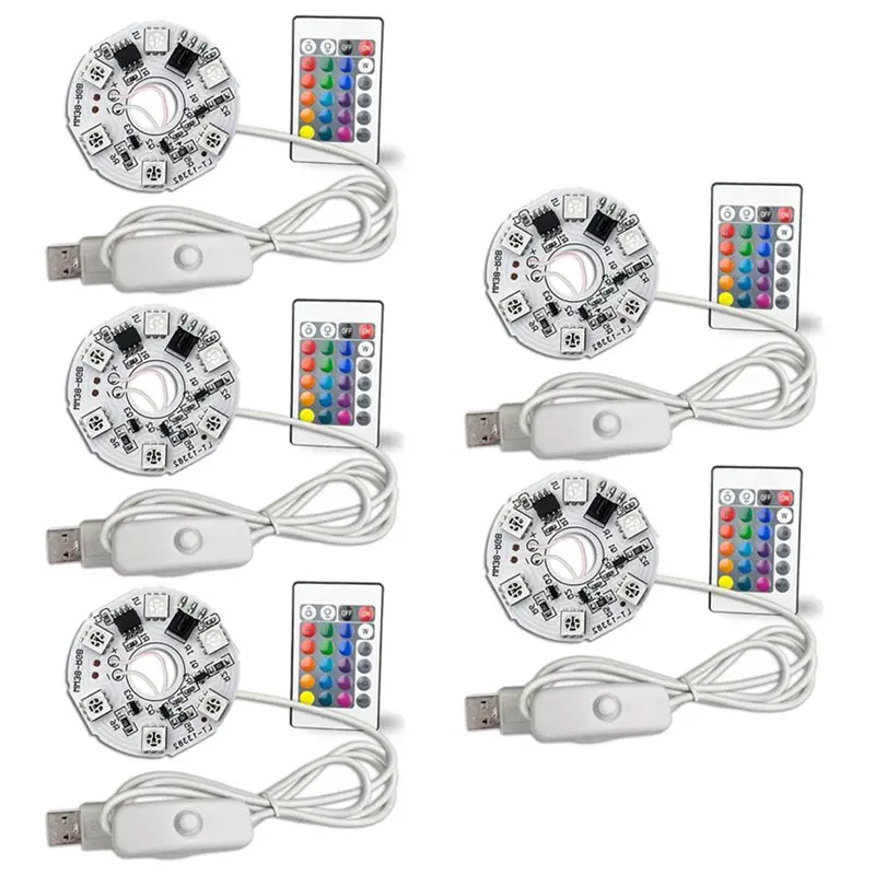 usbスイッチケーブルとリモコン付属-5個入り-入力dc5v-カラーグラデーションled-rgbライトボード-38mm-ホワイト