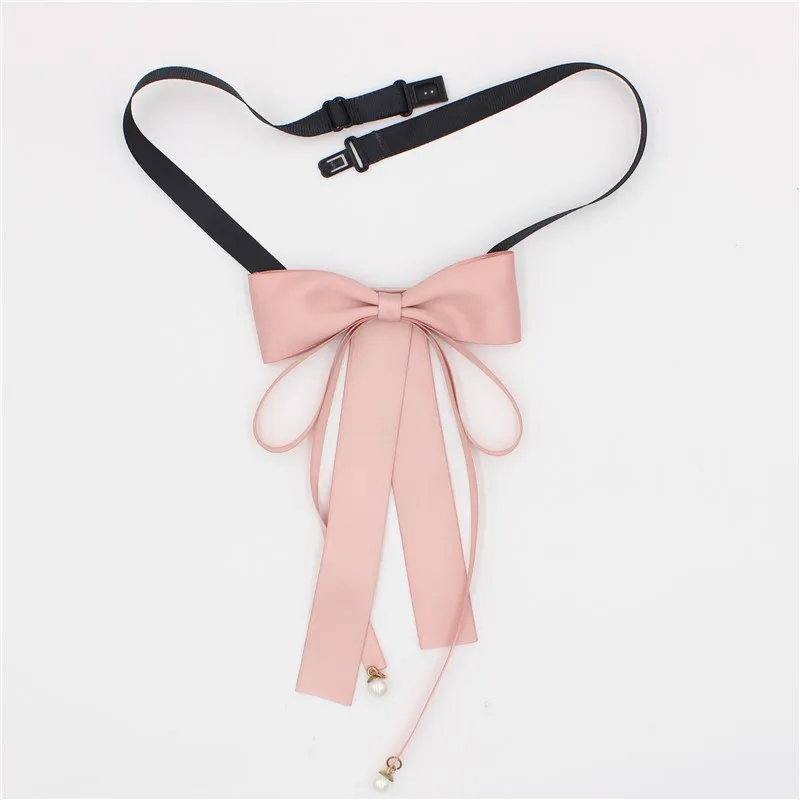 Korean Ribbon Bow Tie Brooch Female College Style Shirt Collar Pins Fashion Pearl Bowknot Brooches School Uniform Accessories