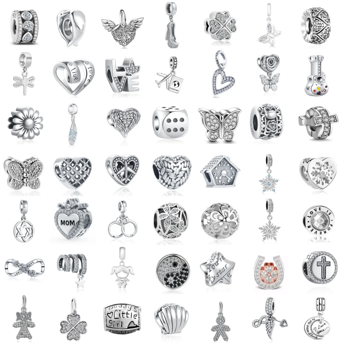 

Fashionable 925 Silver Beads Fit European Bracelets Popular Love Butterfly Animal Feather String Jewelry for Women DIY Jewelry