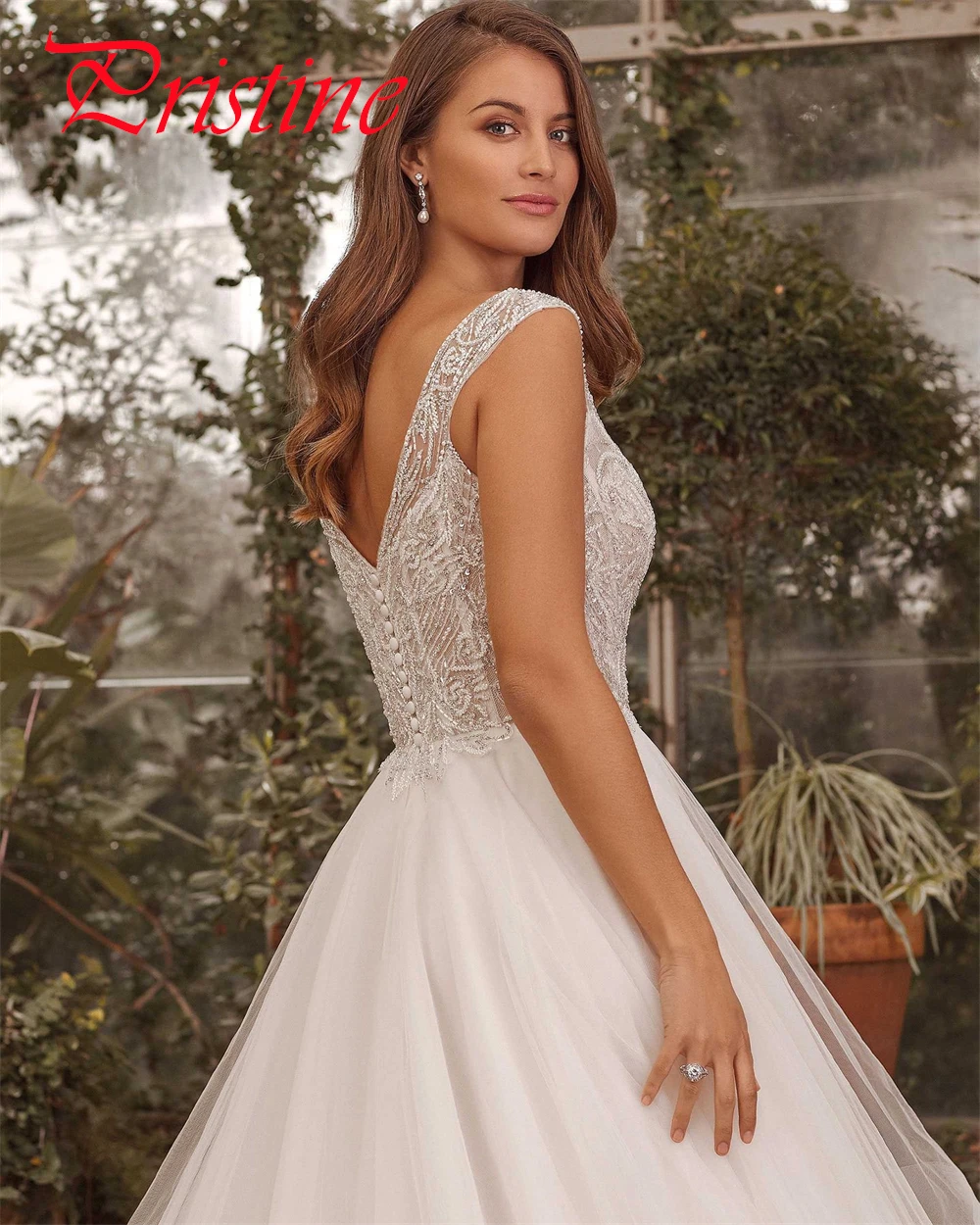 Vestido de casamento de organza branco personalizado, elegante, sem alças, alças espaguete, festa de noiva, botões requintados, costas, vestidos de noiva