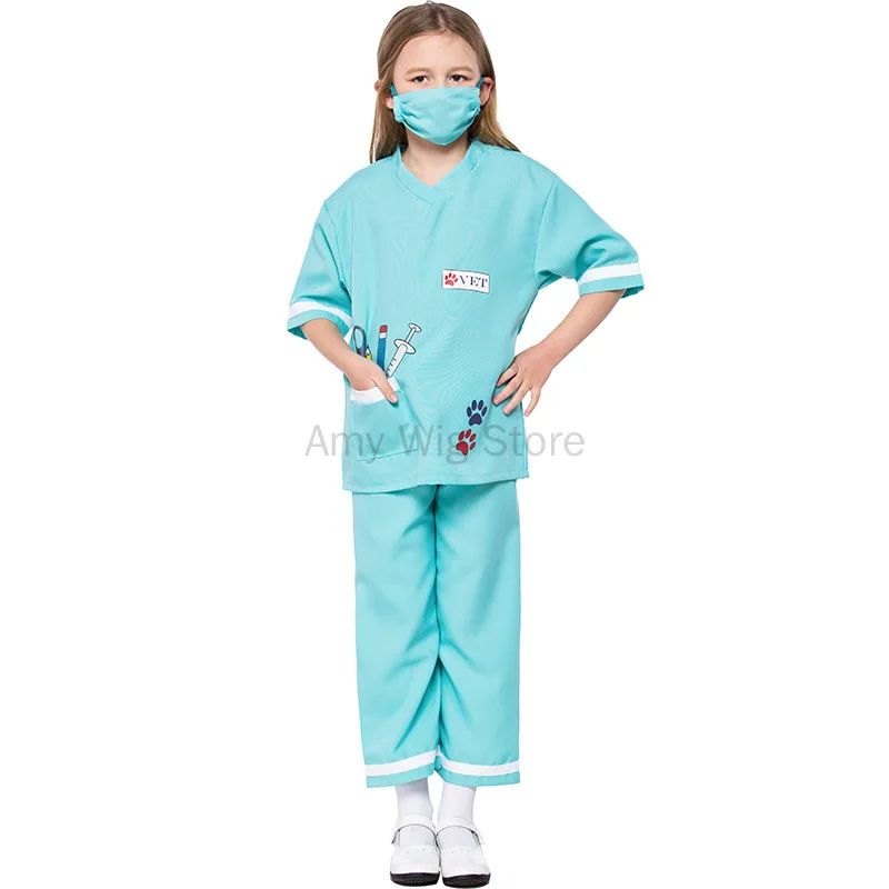 Kids Animal Doctor Nurse Role Play Costume Purim Girl Boy Halloween Carnival Party Veterinarian Pretend Play Dress Up Set