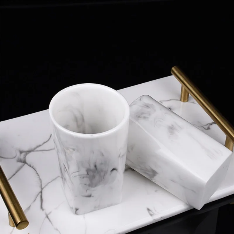 Resin Imitation Marble Bathroom Accessory Set Mouthwash Cup Soap Toothbrush Holder Shampoo Bottle Household Wash Set