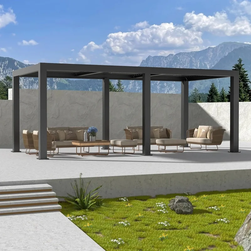 Outdoor Balcony Pergola with Retractable Roof Aluminum Alloy Structure Garden Patio & Backyard Landscape
