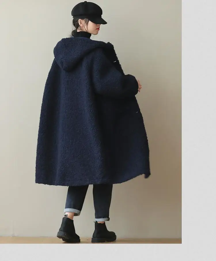 Winter New Women's Cotton Jacket Loose Windbreaker Hooded Imitation Lamb Wool Jacket