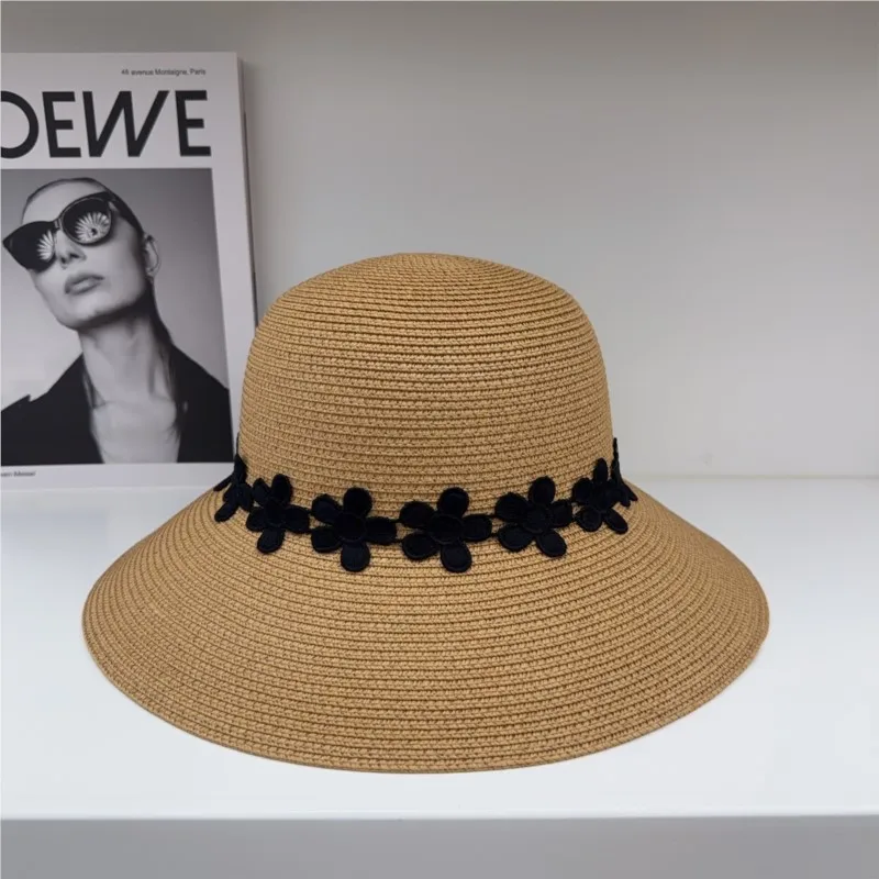 

Flower woven fisherman's hat women's seaside vacation wide-brimmed outdoor outing