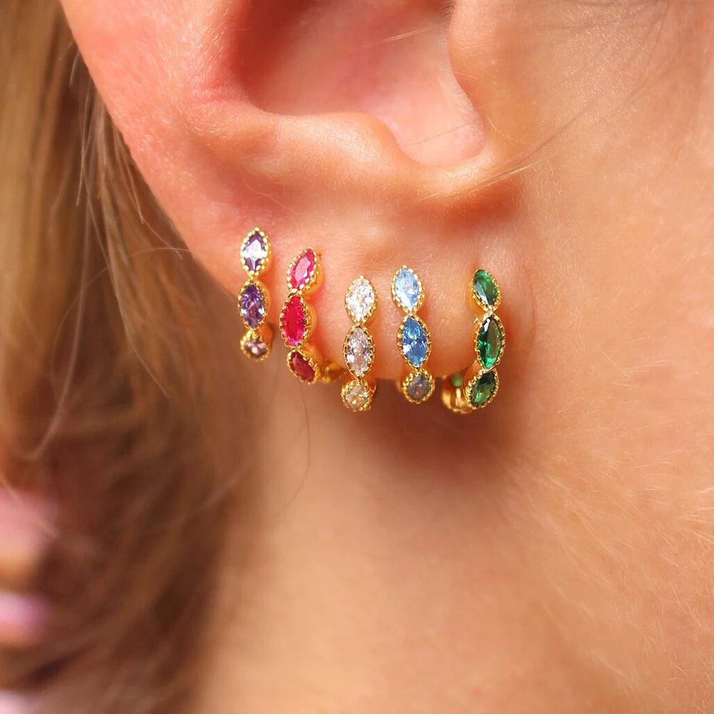 2pcs Horse Eye Zircon Round Circle Piercing Earrings for Women Gold Color Stainless Steel Huggie Hoop Earrings Statement Jewelry