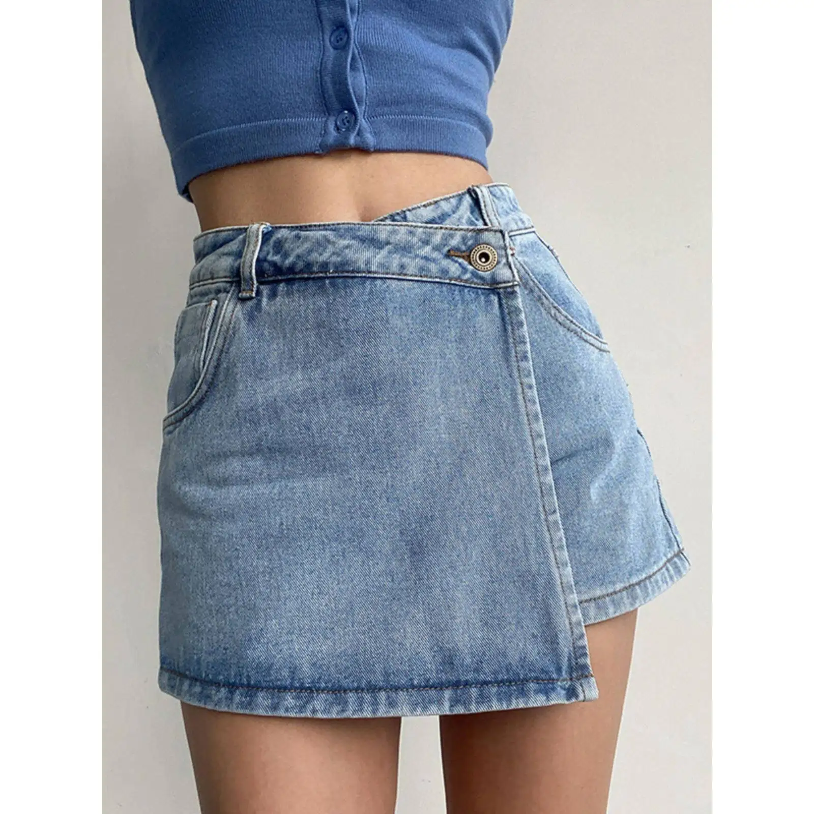 

Casual High Waist Fake Two-Piece ort Skirts Street Sle A-Line Skirts for Ci Walk Spring Season Ladies Skirts