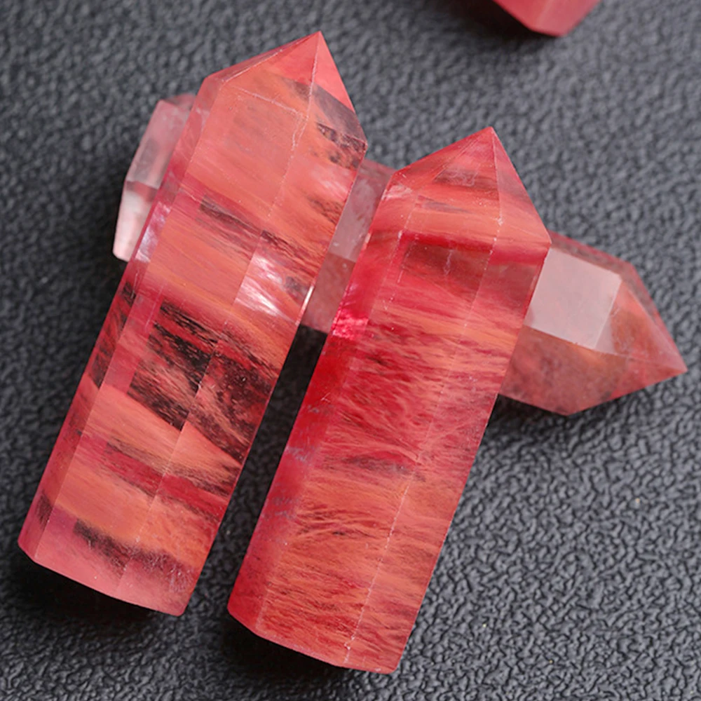 Red Smelting Stone Crystal Wand Hexagonal Prism Shape Column Red Crystal Obelisk Energy Stone Point Healing Crystal Tower Crafts