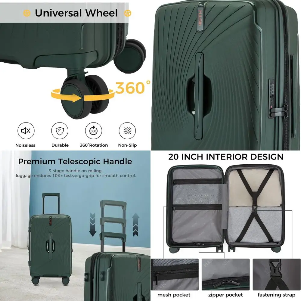 

Расширяемый чемодан-спиннер с твердой поверхностью и замком TSA, 22x14x9, одобренный авиакомпанией, дополнительная вместимость 20% (зеленый)