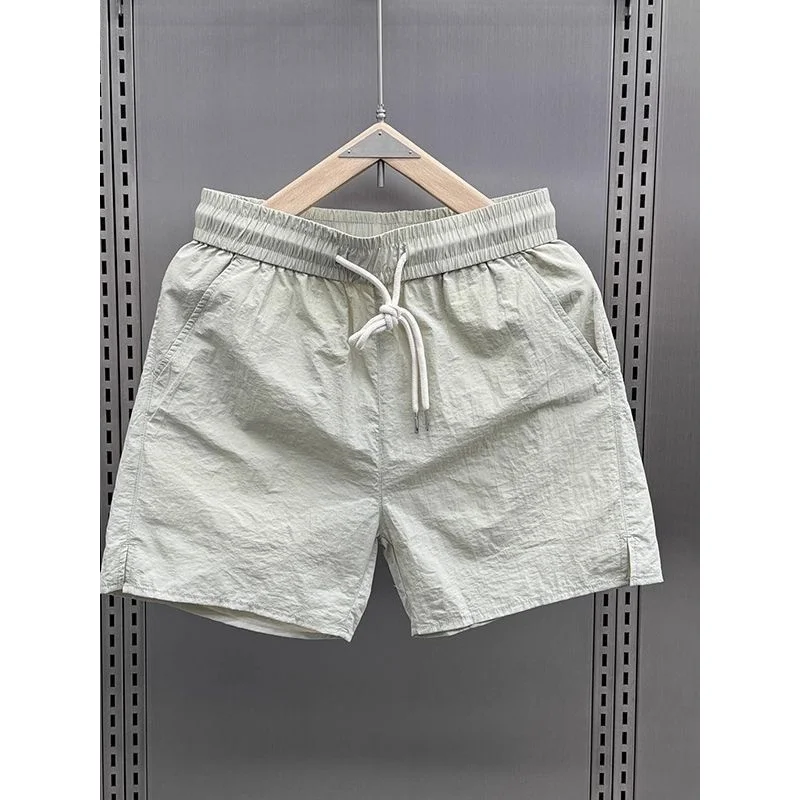 Summer Thin Breathable Quick-Drying Shorts Men's Casual Ice Silk Solid Color Split Beach Shorts