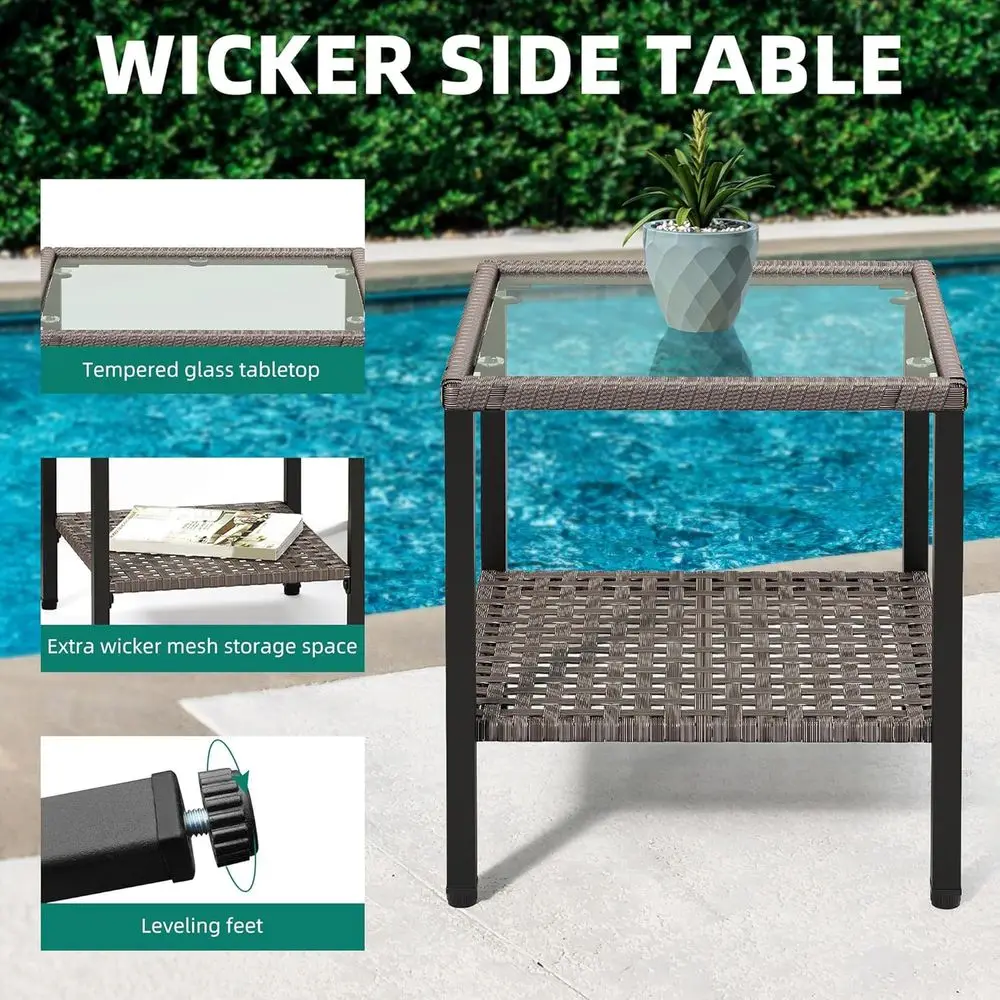 3-Piece Swivel Wicker Patio Set with Rattan Side Table and Cushions, Blue