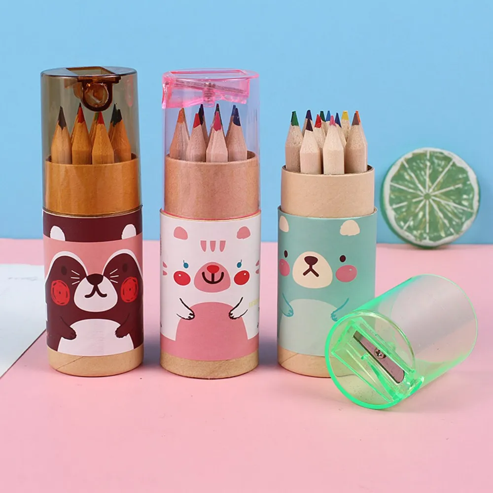 12Pcs/Box Cute Mini Color Pencils Creative Stationery Cute Bear Pencils For School Colored Pencils School Supplies