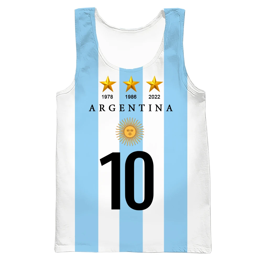 HX DIY Number Argentina Flag Vest Fashion 3D Printed Tank Tops Featured Sportswear Summer Casual Activewear Dropshipping