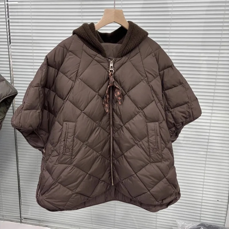 المرأة الأبيض بطة أسفل الدافئة سستة سترات الخريف الشتاء متماسكة مقنعين الربط أسفل سترة الإناث أكمام مبطن Argyle صدرية